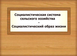 Социалистическая система сельского хозяйства - Социалистический образ жизни