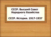 СССР. Высший Совет Народного Хозяйства - СССР. История. 1917-1937