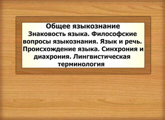Общее языкознание. Знаковость языка. Философские вопросы языкознания. Язык и речь. Происхождение языка. Синхрония и диахрония. Лингвистическая терминология